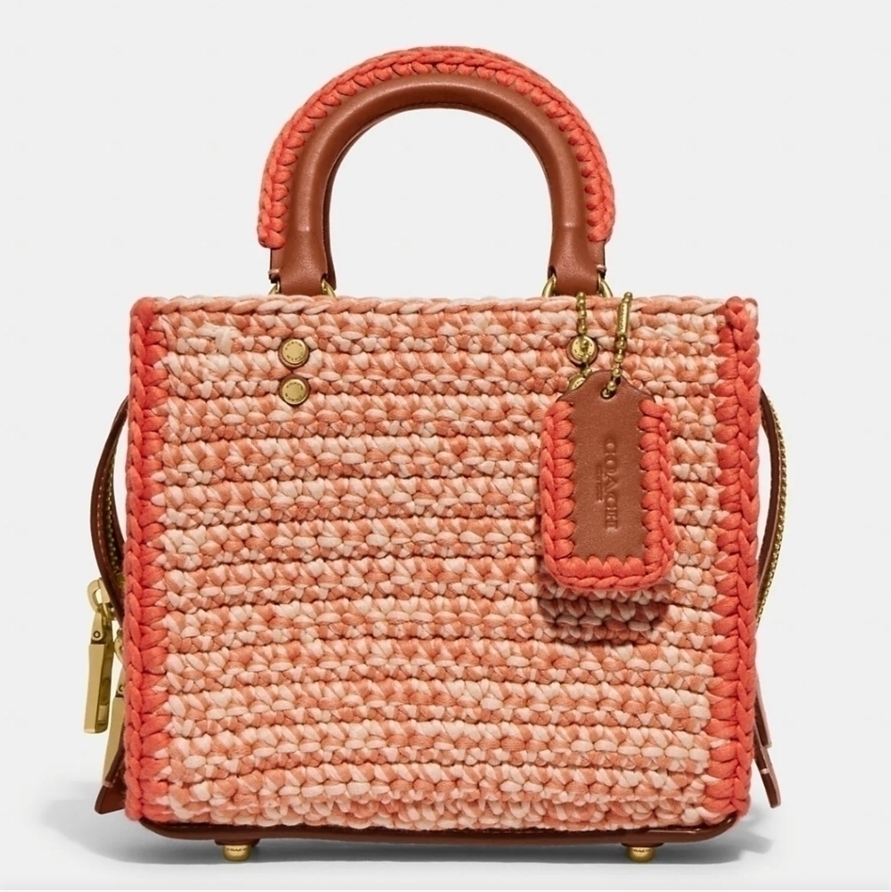 Coach Orange and Cream Woven Straw Tote - Picture 12 of 16